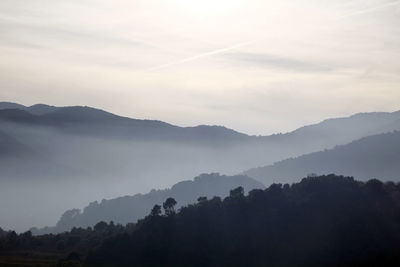 Scenic view of mountains against sky during sunset