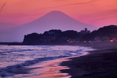 Scenic view of sea against sky at sunset