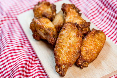 Close-up of fried chicken on table