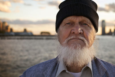 Portrait of senior man wearing knit hat