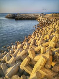 Aerial view of groyne in sea