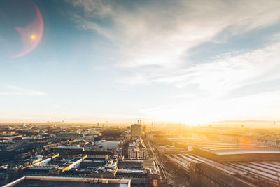 High angle view of cityscape against sky