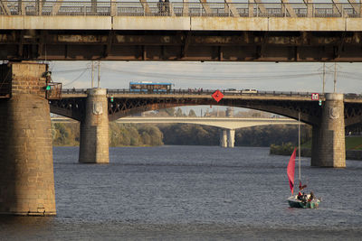 Bridge over river in city. volga river.  view of three bridges.