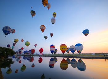 Low angle view of hot air balloons against sky