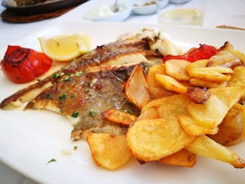 High angle view of food served in plate