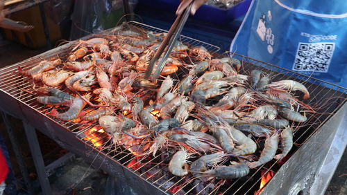 High angle view of fish for sale in market