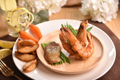 Close-up of food in plate on table