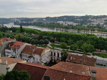 High angle view of townscape against sky