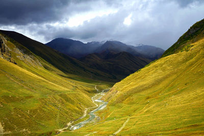 Autumn landscape in ushguli - before thunderstorm