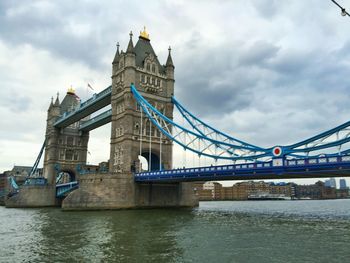 Low angle view of bridge over river against cloudy sky