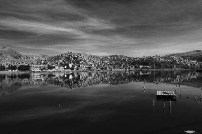 Reflection of clouds in calm lake