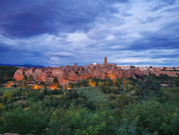 Rural town of pitigliano at sunset in the province of grosseto italy