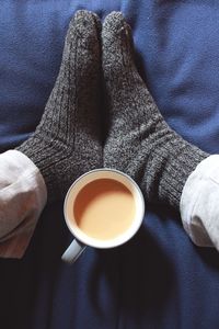 High angle view of coffee cup on table