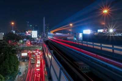 Light trails on road at night