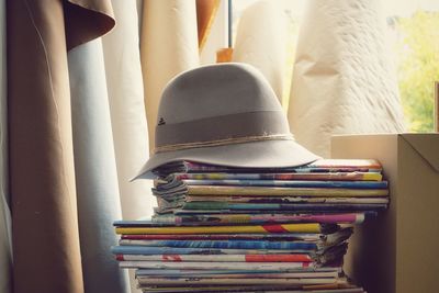 Close-up of books on table