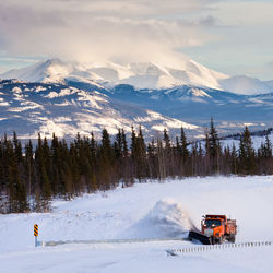 Scenic view of snowcapped mountains against sky