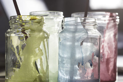 Close-up of ice cubes in jar