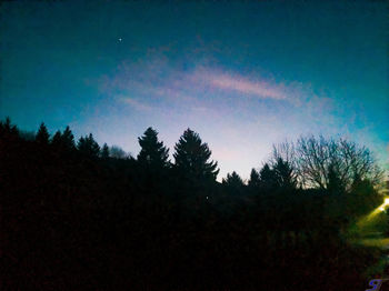 Low angle view of silhouette trees against sky at night