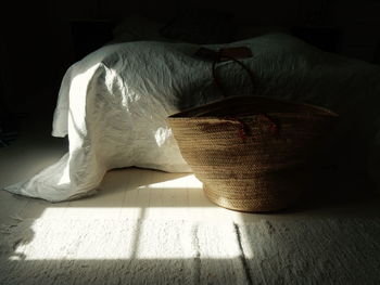 Close-up of sunlight on wooden floor