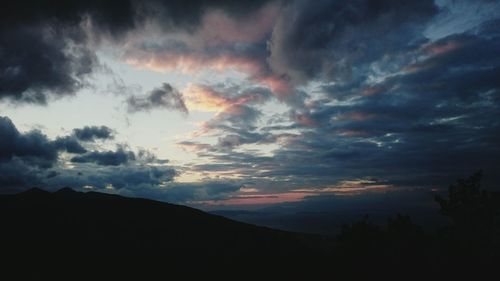 Scenic view of mountains against cloudy sky