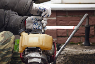 Low section of man working in city