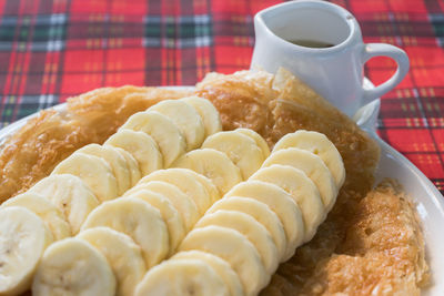 Close-up of breakfast served on table