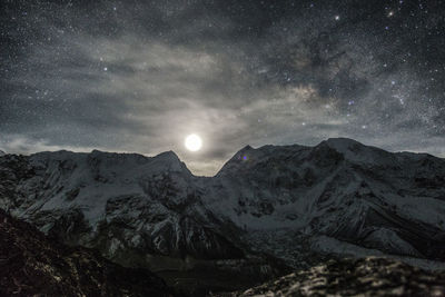 Scenic view of landscape against sky at night