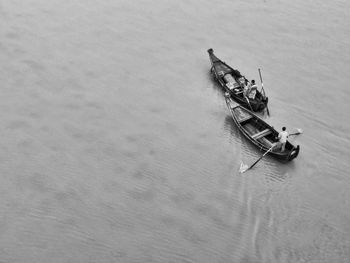 High angle view of boats in water