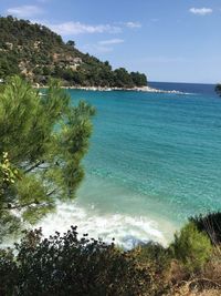 Scenic view of sea against blue sky