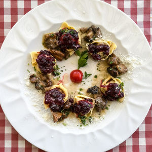 Directly above shot of salad in plate on table