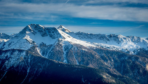 Scenic view of snowcapped mountains against sky