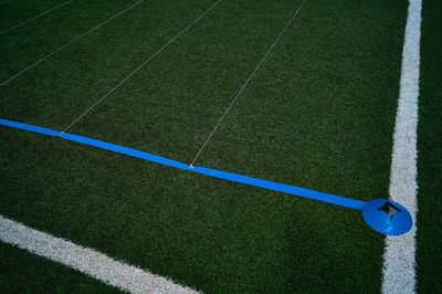 High angle view of soccer field