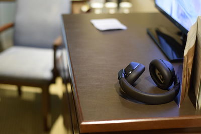 High angle view of laptop on table