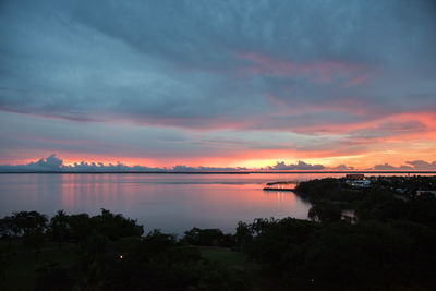 Scenic view of lake against sky during sunset