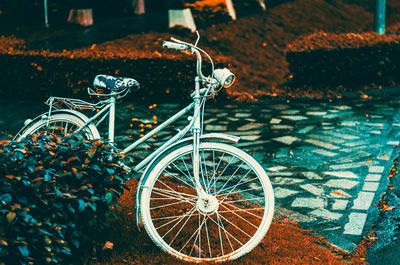 High angle view of bicycle parked on street