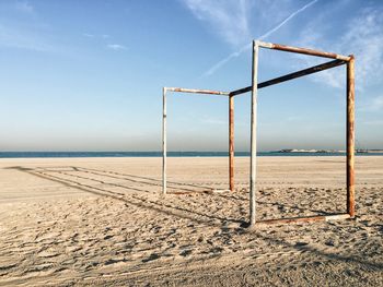 Soccer goal post on the beach. united arab emirates, dubai