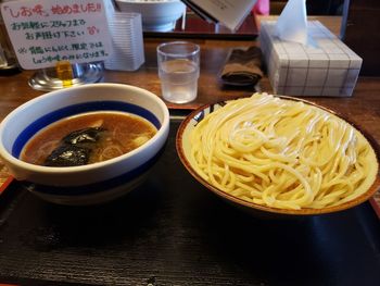 High angle view of food on table