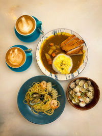 High angle view of food on table