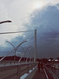 View of suspension bridge in city