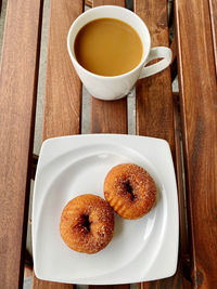 High angle view of breakfast on table