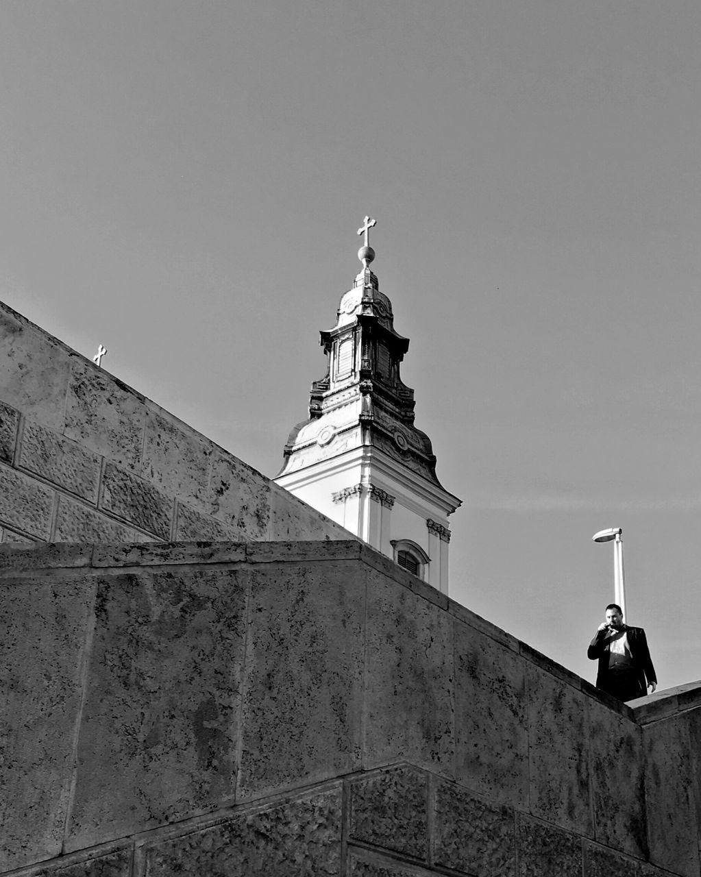 architecture, built structure, building exterior, low angle view, outdoors, flag, clear sky, dome, day, place of worship, sky, no people, nature