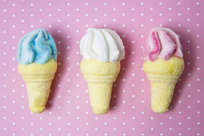 Close-up of ice cream over colored background