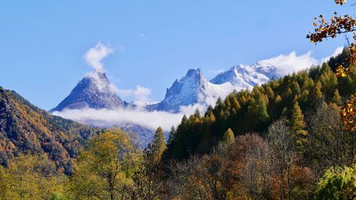 Scenic view of mountains against sky during autumn