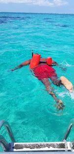 High angle view of man swimming in pool