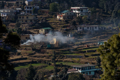 High angle view of buildings in city