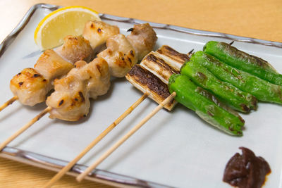 Close-up of chicken in skewers
