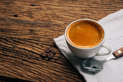 High angle view of coffee on table