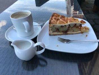 High angle view of breakfast served on table
