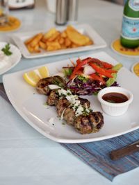 Close-up of breakfast served on table