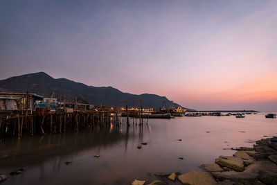 Stilt houses on calm waters